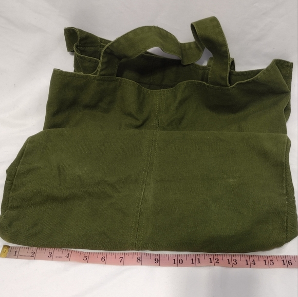 Norma Kamali Large Tote Bag Olive Green Linen Cotton Minimalist Earth Tone Beach - Picture 9 of 11